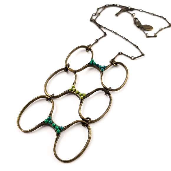 Rebel Jewelry - Rebel necklace with tiered pendant boho antique brass finish petite beads